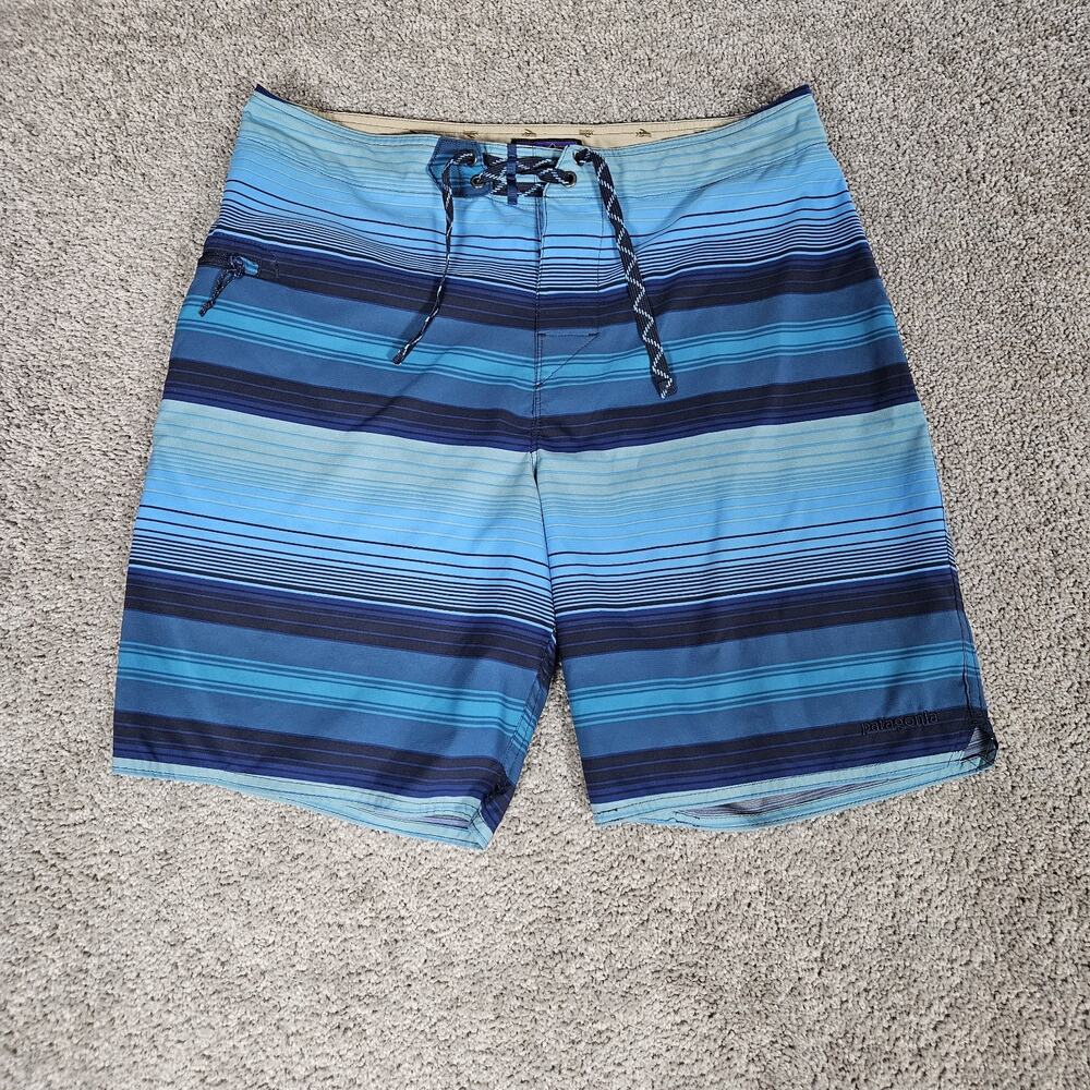 Patagonia Stretch Planing Board Shorts Mens 33 Blue Stripes Beach Resortwear
